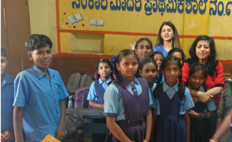 Inside a classroom at the Government Model Primary School, Lakshmeshwar